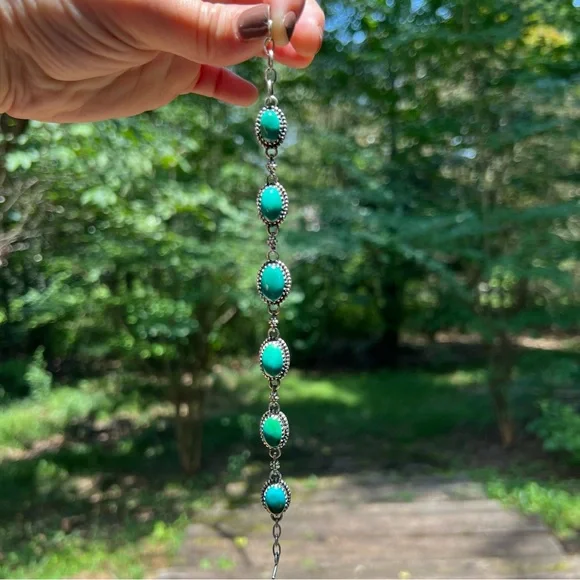 925 Sterling Silver Green Kingman Turquoise Toggle Bracelet 7.25” Southwest